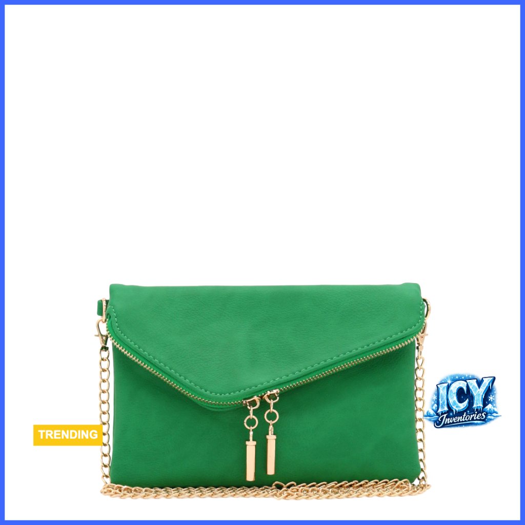 Faux Leather Envelope Clutch Crossbody Bag With Detachable Chain Strap
